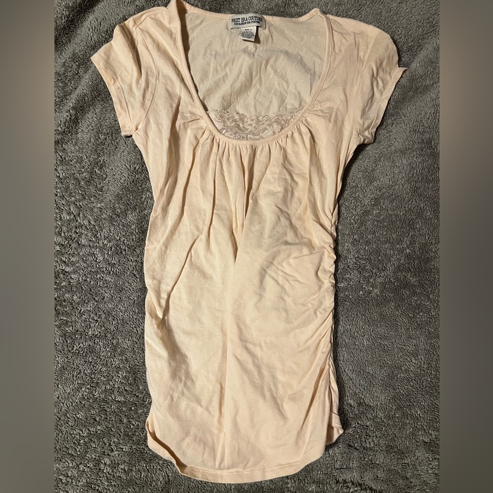 Light Peach Colored Tunic with Lace at Chest / Bust